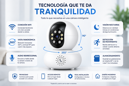 Cámara Inteligente WiFi 360° - Tecnología que te da tranquilidad