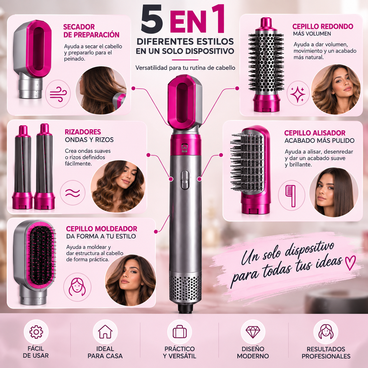 Cepillo Secador De Pelo 5 En 1