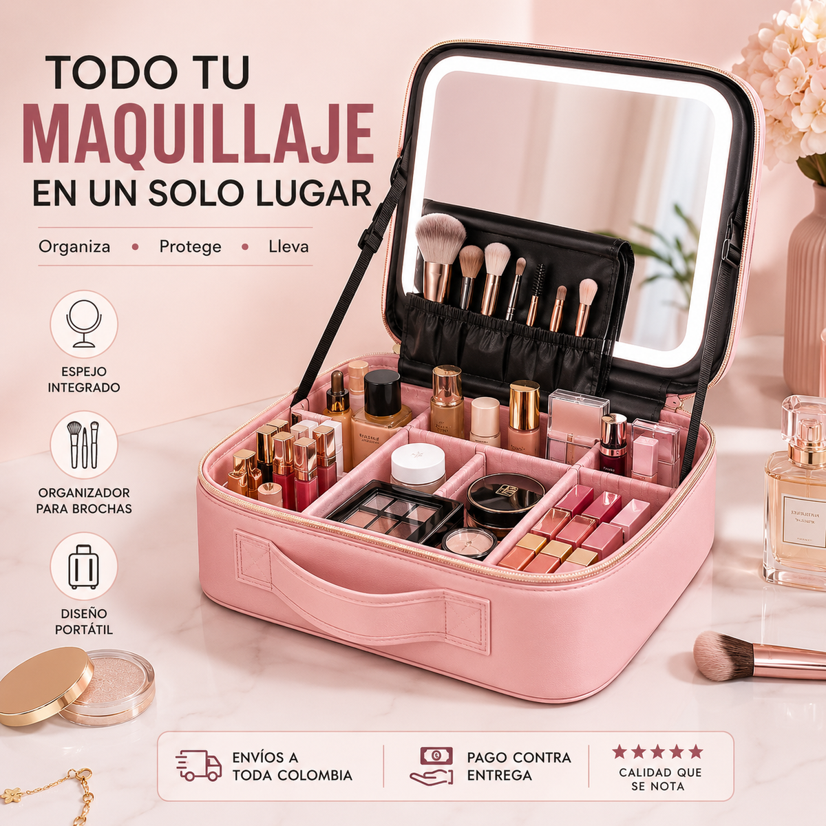 Estuche de Maquillaje Portátil con Espejo